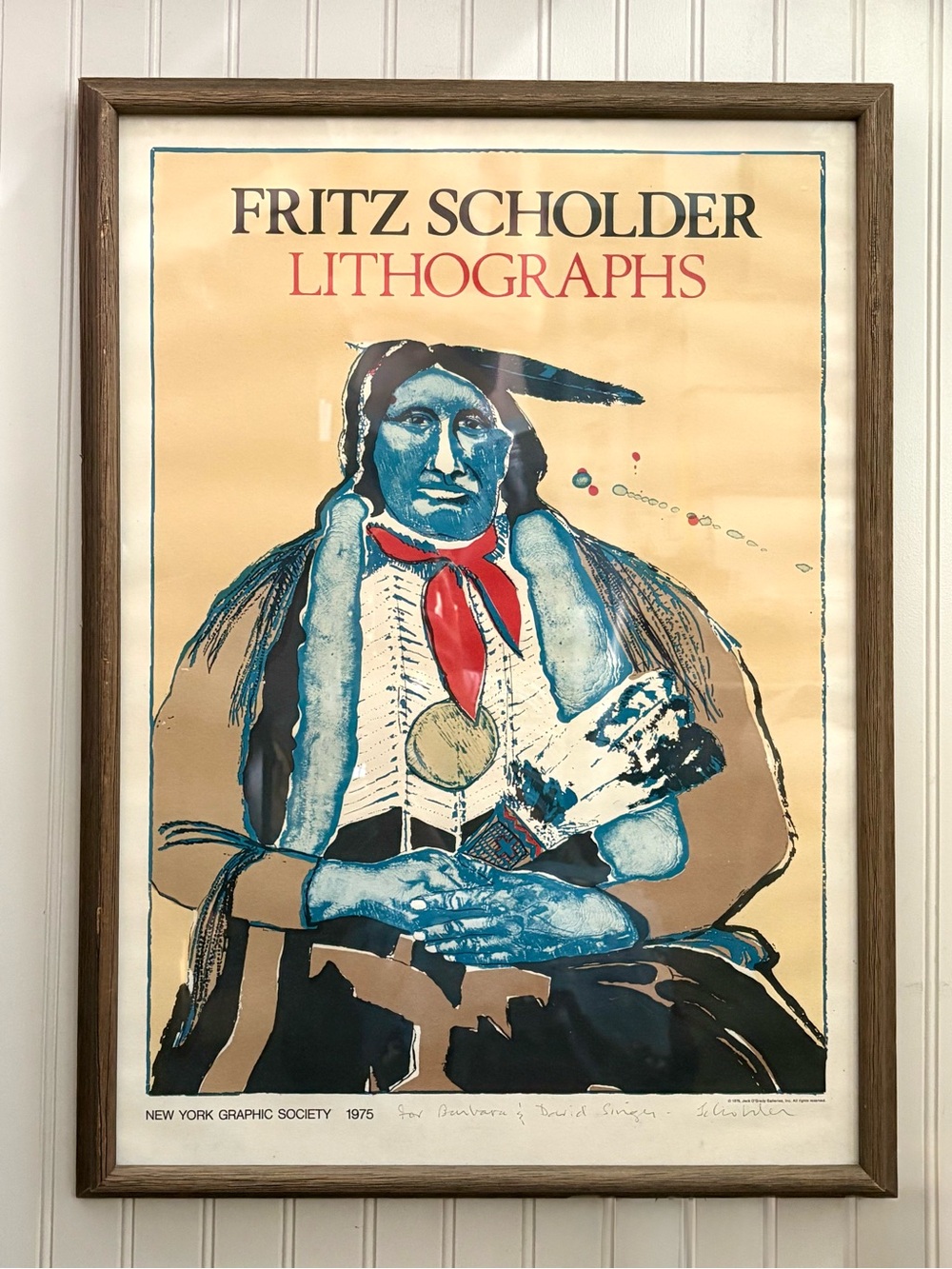 Vintage 1975 Fritz Scholder Framed & Signed Offset Lithograph Print Feather Fan